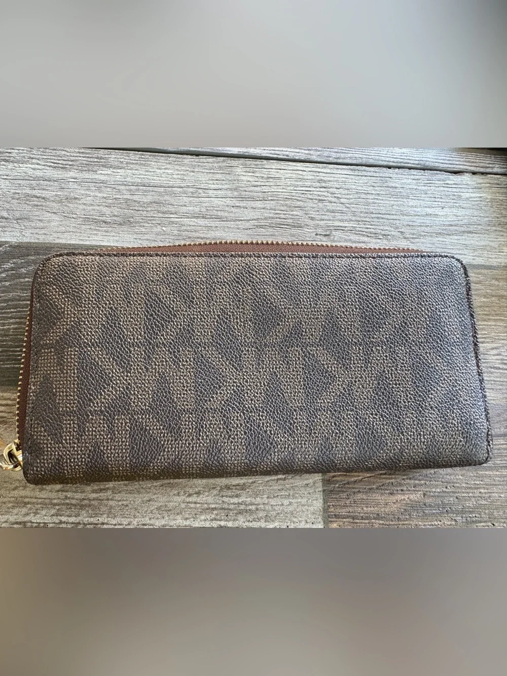 Michael Kors Brown and Gold Logo Plaque Women Large Wallet